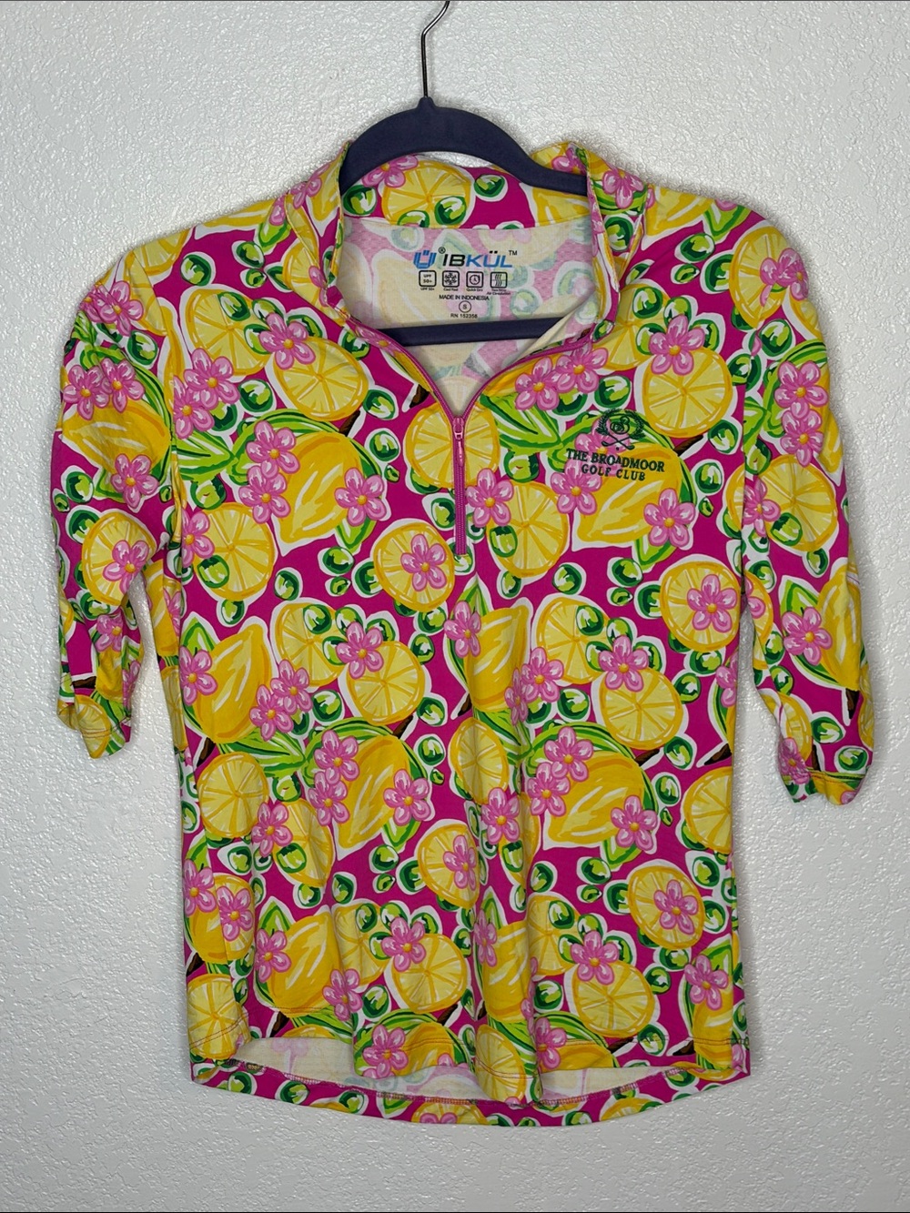 IBKUL Lemons & Flowers UPF 50+ Elbow Sleeve Cooling Activewear 1/4 Zip Size Sm